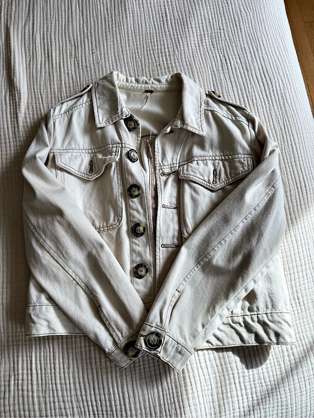 Free People Cotton Denim Jacket in White Size Small